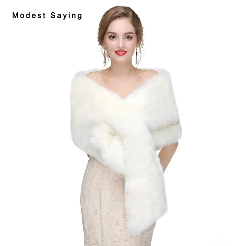 

Elegant Ivory Faux Fur Wedding Wraps 2017 Formal Fur Bridal Shawls Women Jackets Winter Fur Warm Scarives Wedding Accessories