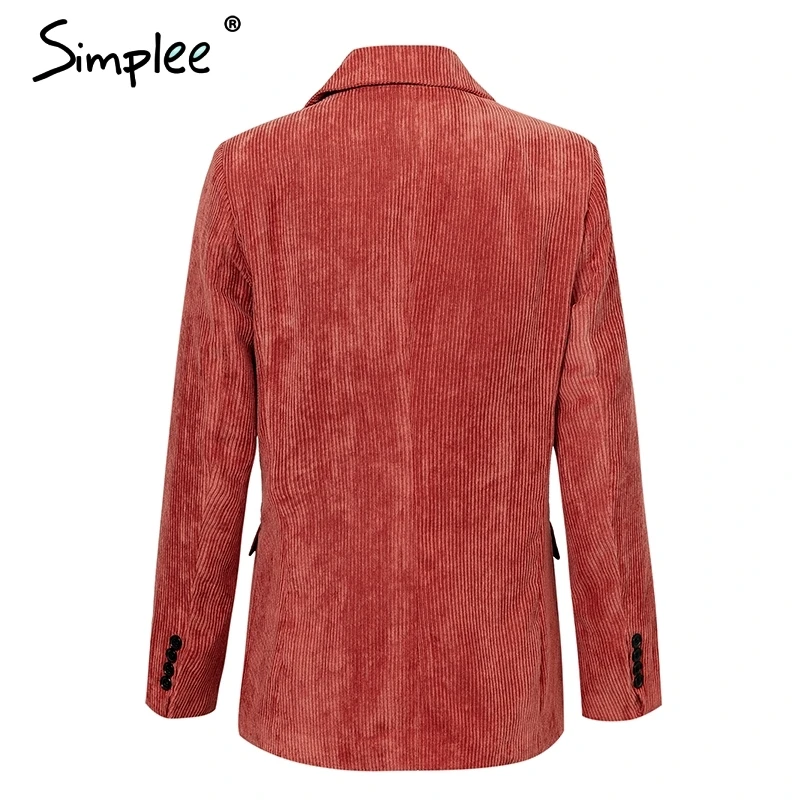 Simplee Повседневный двубортный Женский блейзер с отложным воротником вельветовый