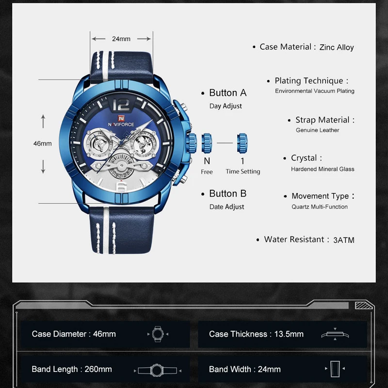 NAVIFORCE роскошные мужские s часы 2019 модные спортивные кварцевые наручные лучший