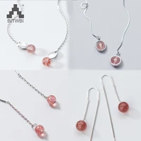 new hot sale 925 sterling silver natural strawberry crystal cute long tassel earrings for women fine jewelry oorbellen
