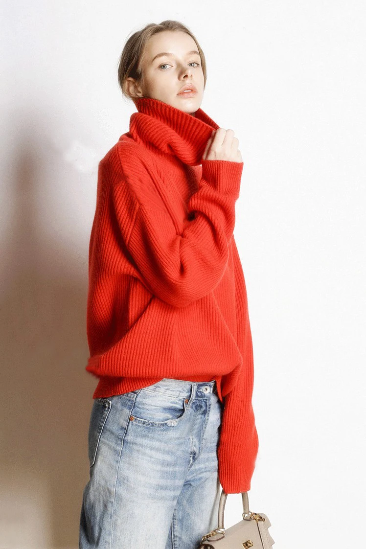 Женский вязаный свитер и пуловер из 100% кашемира шерсти толстый джемпер с высоким