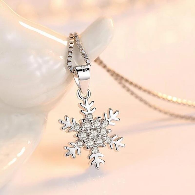OMHXZJ Wholesale Fashion Snowflake Woman Christmas Gift White Zircon 925 Sterling Silver Pendant Charms PE143 NO Chain Necklace | Украшения
