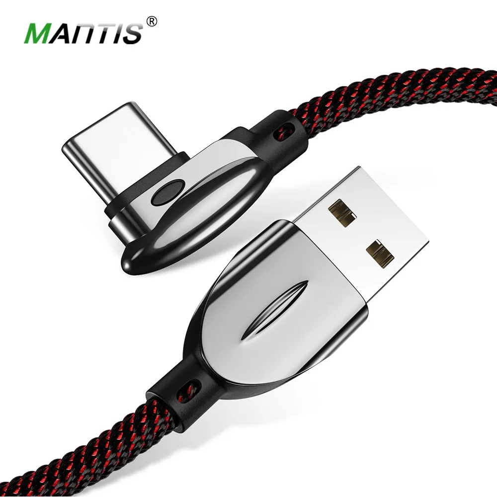 Кабель MANTIS type C, 90 градусов, синхронизация данных, быстрая зарядка, usb-кабель для samsung S10 S9 S8 huawei Xiaomi Mi9 Oneplus Redmi - Цвет: Black Red