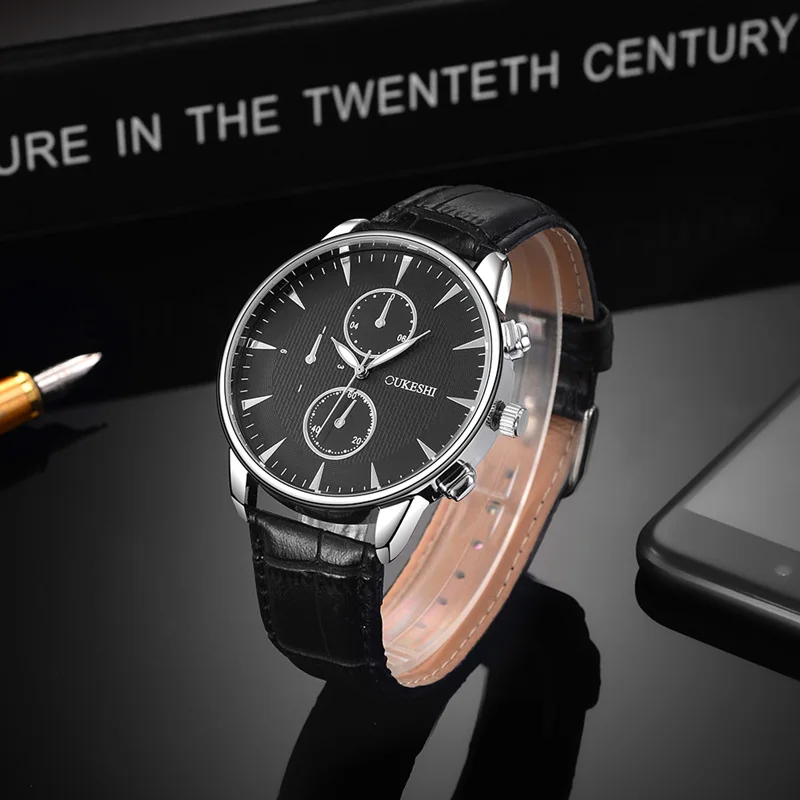 OUKESHI New Fashion Watch Men Elegant Leather Strap Simple Style Casual Business Quartz Male Popular relogio masculino | Наручные часы