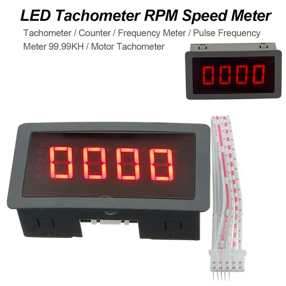 

10-9999RPM 4 Digital Tachometer Red LED Tach RPM Speed Meter With Proximity Switch Sensor NPN