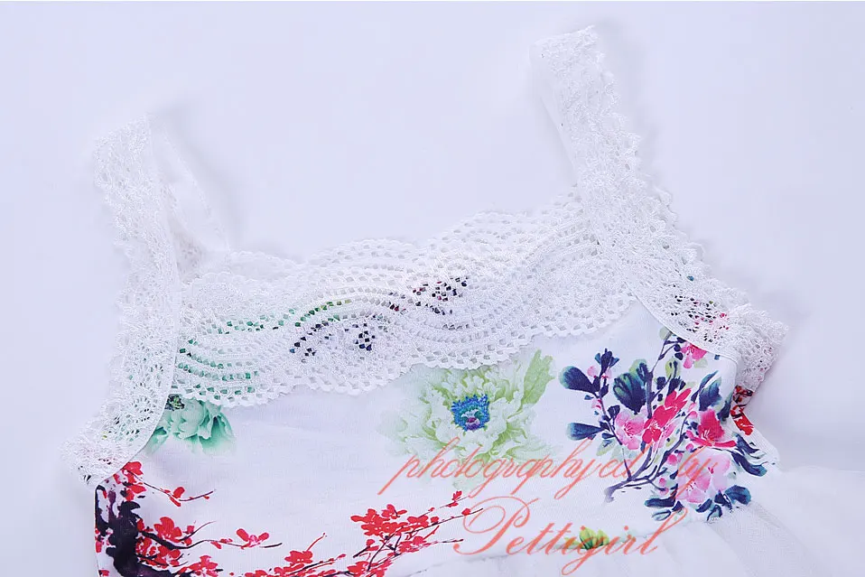 Pettigirl Summer White Tulle Print Flower Baby Girl Party Dress Children Clothing Kids Wear Sleeveless Costume G-CMGD003-1028 | Детская