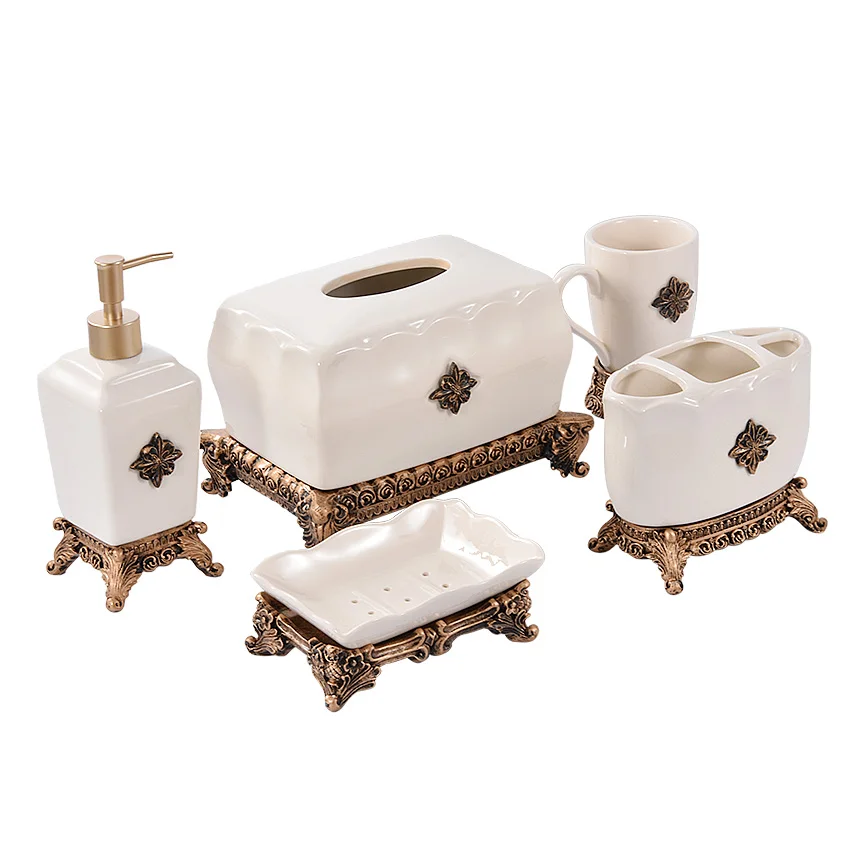 

European Ceramic Bathroom Five-piece Sets Bathroom Supplies Creative Brush Cups Mouthwash Cup Bathroom Wash Kit New Arrival Hot