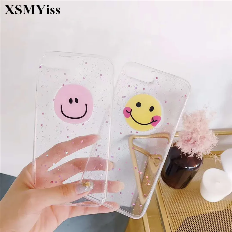 Чехол для телефона XSMYiss iPhone X 6 6S 7 8 Plus милый прозрачный мягкий чехол со смайликом и