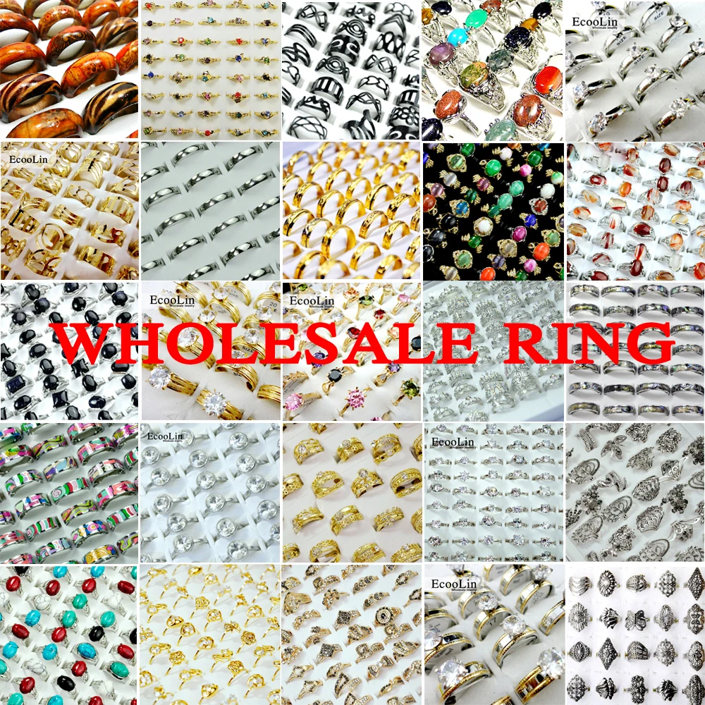 Wholesale 10Pcs /Lots Mix Style Vintage Carved Flower Silver Gold Plated Jewelry Rings Woman Size Female Jewelry Multiple Styles