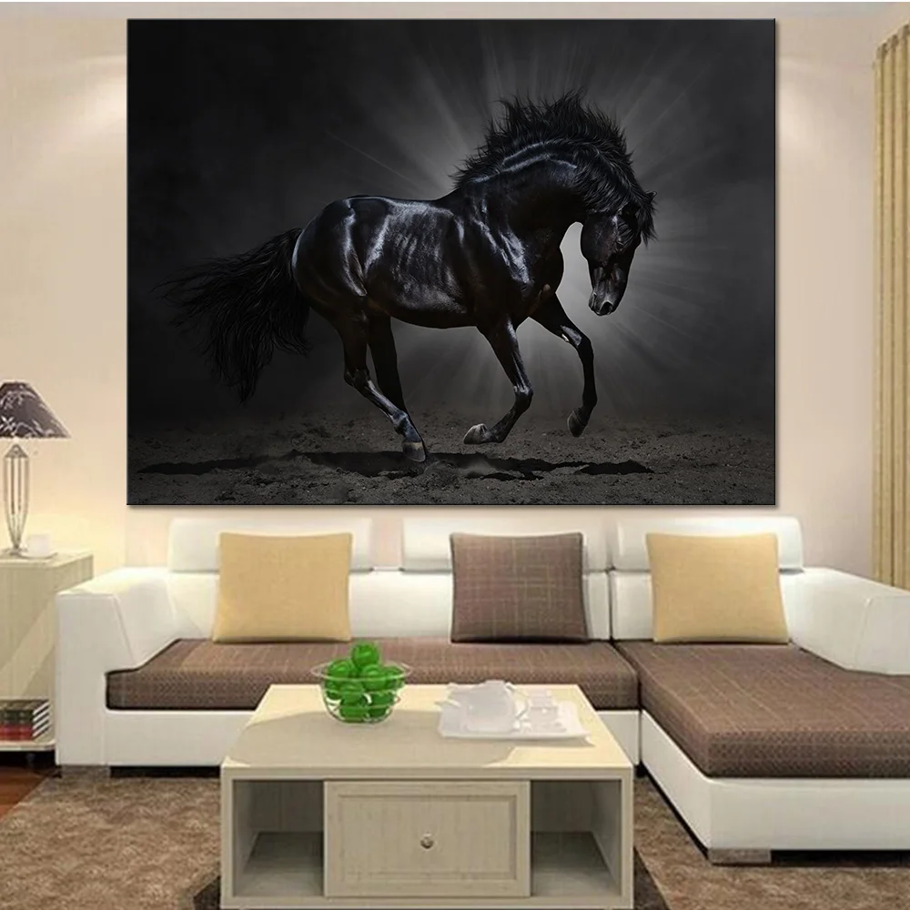 

Canvas Painting Wall Art Home Decor For Living Room 1 Piece/Pcs Black Fine Horse Poster HD Print Forest Night Pictures Framework