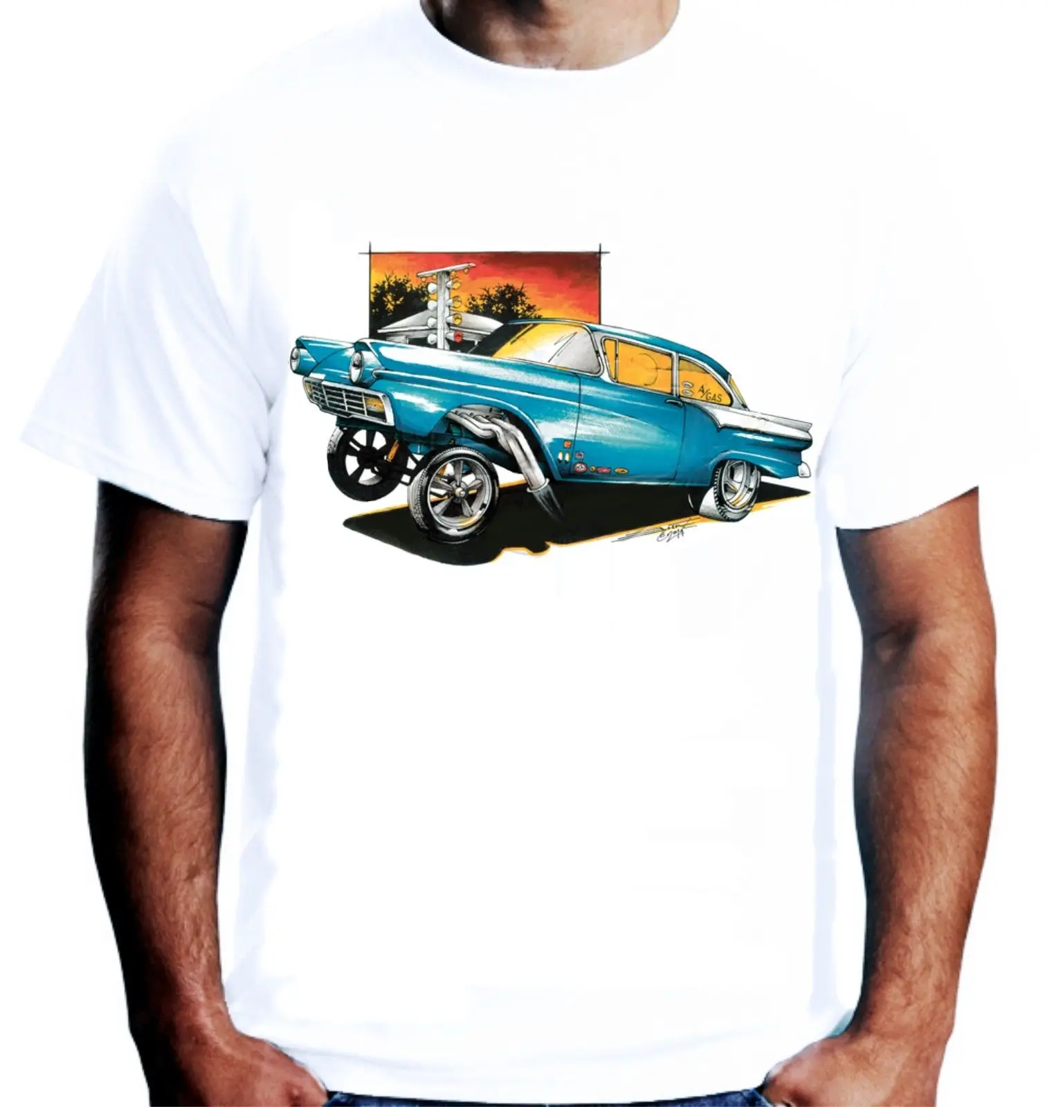 

2019 Hot Sale 100% Cotton Mens T-Shirt 50's Gasser Drag Car Hot Rod Muscle V8 Tee Shirt