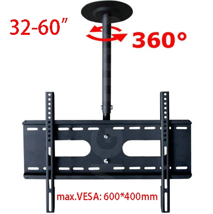 360 градусов 60-2000 мм Регулируемая высота 3"-60" потолочный кронштейн для телевизора светодиодный держатель для ЖК-монитора Макс. VESA 600x400 мм загрузка 25 кг