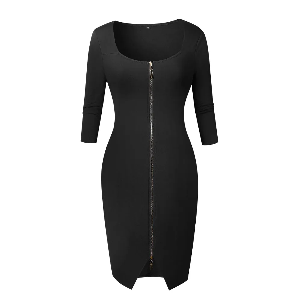 2019 Весна сексуальная женщина 3/4 рукав молния Bodycon платья для женщин Высокая талия