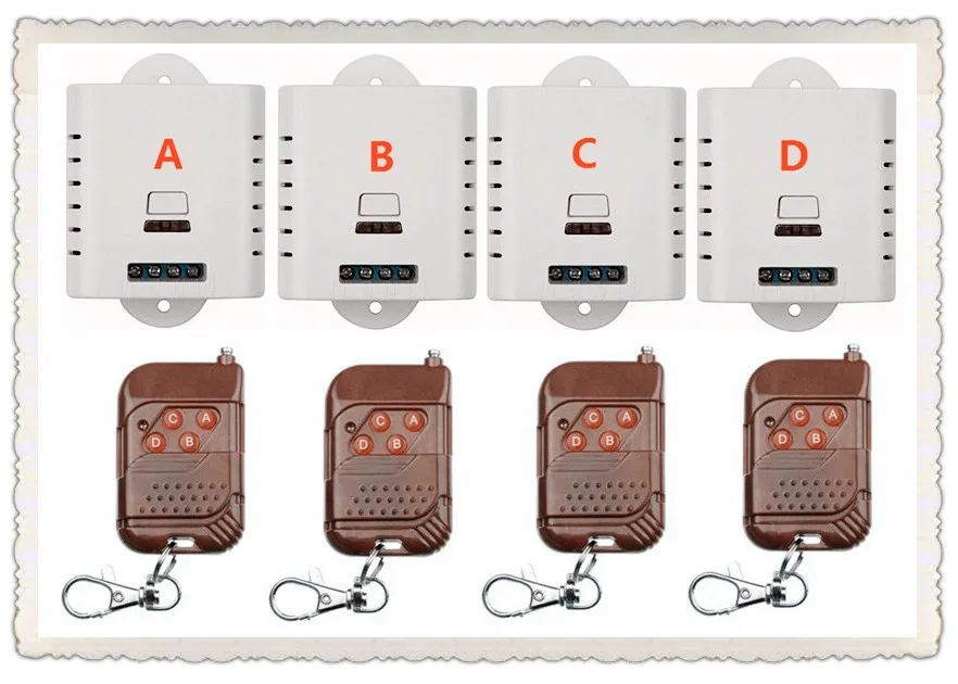 Переменный ток 85 в, 110 В, 240 в, 220 В, 1 канал, 1 канал, радиочастотная Беспроводная лампа, 4 передатчика + 4 приемника, 315/433 МГц