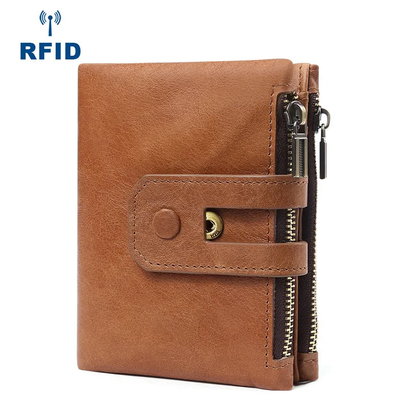 yellow brown RFID натуральная кожа мужской Walet молния и Засов мужской Portomonee S669-40 короткий брендовый Кошелек для монет Perse Carteira мужской кошелек - Цвет: yellow brown