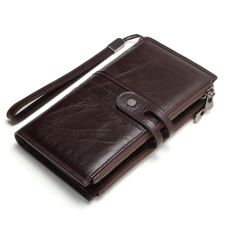 Cellphone Clutch Bag For Ladies Genuine Leather Women Wallets High Quallity Zipper Coin Purse Card Holder Trifold Long Wallet - Цвет: Coffee