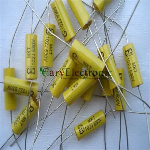 

Wholesale and retail long leads yellow Axial Polyester Film Capacitors electronics 0.001uF 630V fr tube amps audio free shipping
