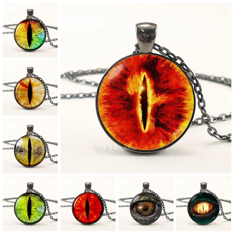 

Evil Dragon Eyes Black Chain Necklace Eye Sauron Glass Dome Cabochon Pendant Men Women Vintage Jewelry Statement Necklace Gift