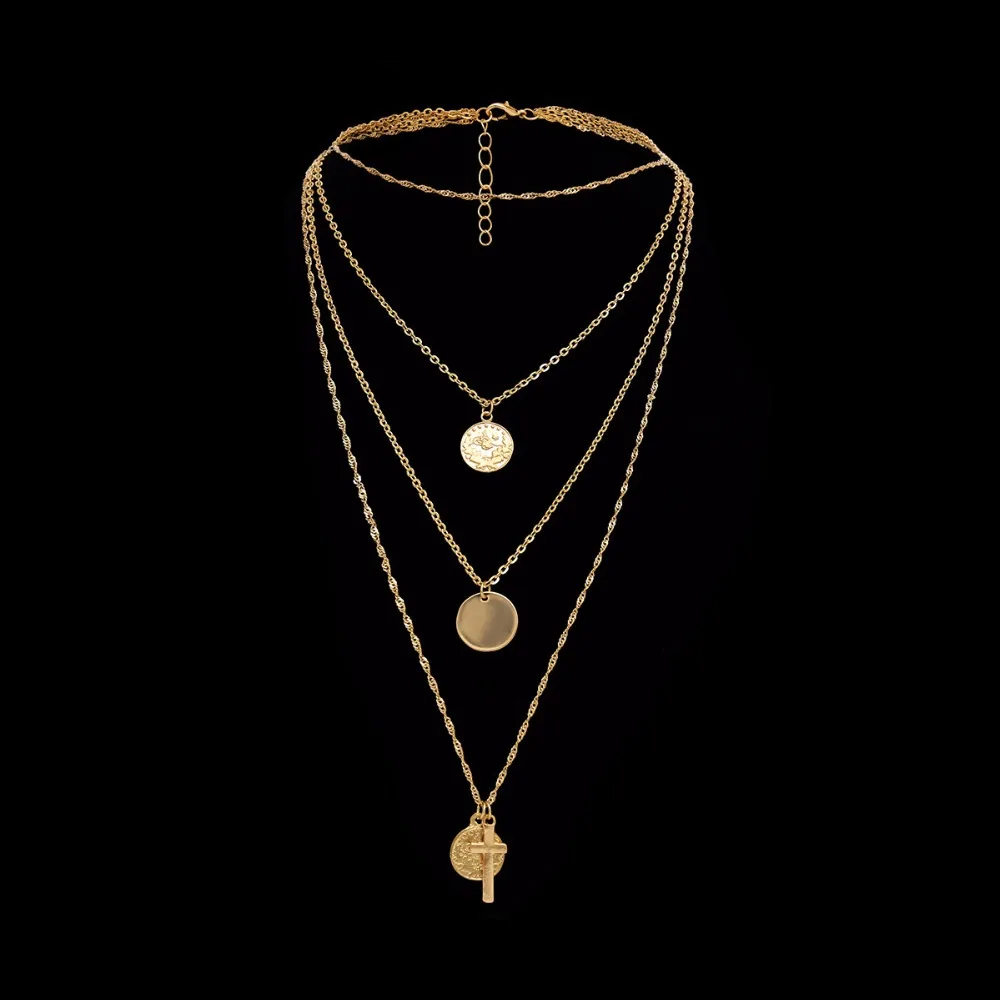 

Ingesight.Z Bohemian Multilayer Chirstian Cross Pendant Necklace for Women Vintage Gold Color Jesus Choker Necklace Collar Gifts