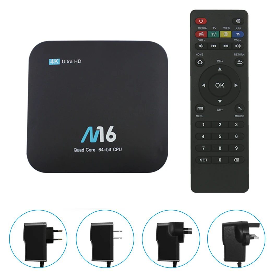 Free Sat Set Top Box Android 7.1 M16 CPU S905X 4K Ultra HD TV-Box 2GDDR3 16GB EMMCC Infrared Remote Control | Электроника