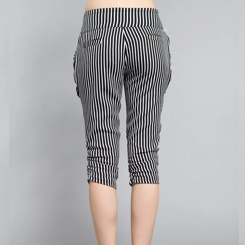 

New Autumn Lady Fashion Harem Pants & Capris Large Size L-5XL High Waist Black & White Stripe Women Loose Trousers