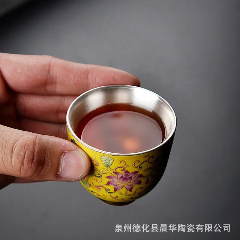 Эмалированная цветная Серебряная чашка из стерлингового серебра 999 master cup liner ручная работа Серебряная чайная чашка домашний высококлассный чайный набор