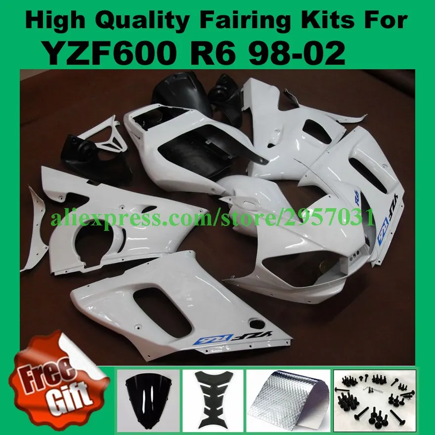 

Free screws+gifts Motorcycle fairing fit for YAMAHA YZF R6 98 99 00 01 02 All White 1998 1999 2000 2001 2002 fairings kits
