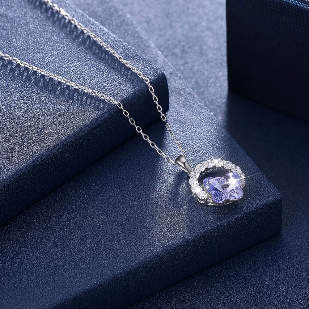 Подвеска LEKANI из серебра S925 пробы с кристаллами Swarovski в виде бабочки для женщин и