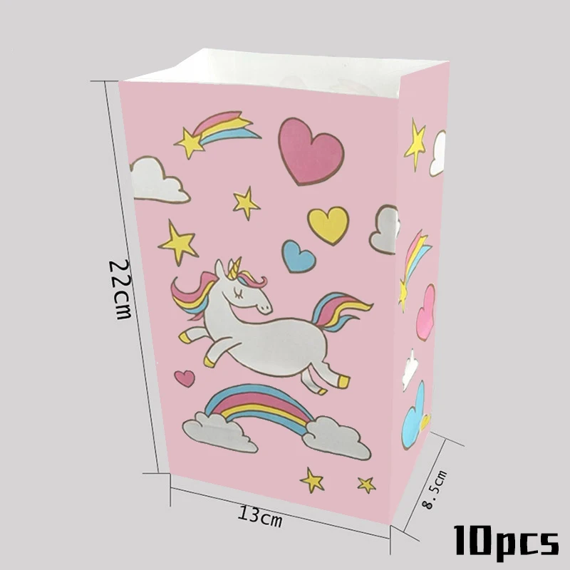 10pcs Candy Bags Скатерть с единорогом для детской вечеринки на день рождения, вечерние одноразовые скатерти и столовые приборы, свадебные украшения, товары для детского душа - Цвет: 10pcs Candy Bags
