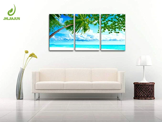 3 Panel Painting Modern Canvas Printed Wall Art Tropical Seascape White Sand Beach Coconut Tree Artwork Pictur | Дом и сад