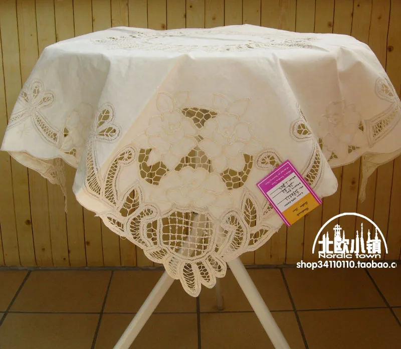 Бесплатная доставка za Женская как бежевая 88x88 см скатерть из 100% хлопка вышитая