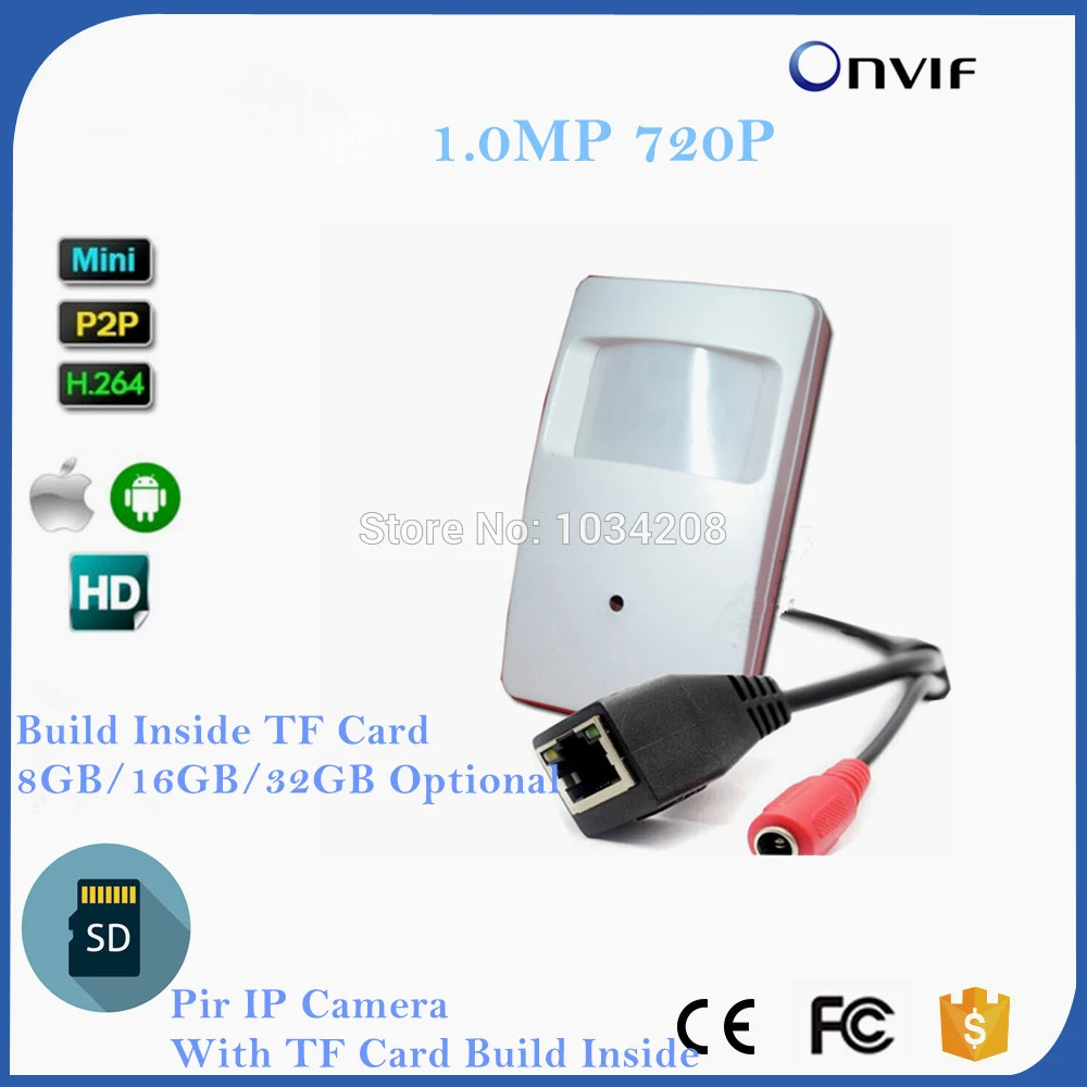 

Cheap H.264 HD 720P IP Cam Motion Detector PIR Style CCTV Mini IP Camera With SD Card Slot Build Inside 8GB/16GB/32GB