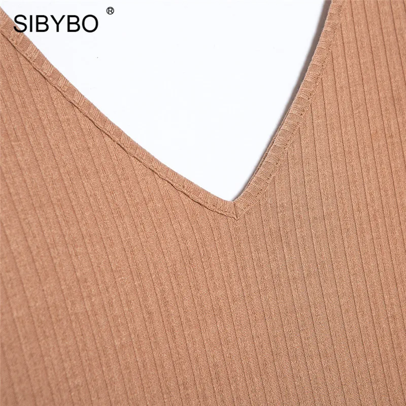 Женское длинное платье из хлопка Sibybo, вечернее платье с V-образным вырезом и открытыми плечами, с длинными рукавами, удобное прямое обтягивающее платье, для ношения осенью и зимой