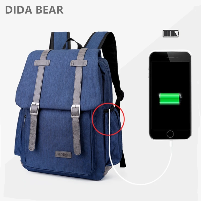 Рюкзак DIDA BEAR мужской для ноутбука с USB зарядкой водонепроницаемый|Мужские