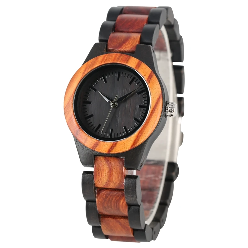 black dial Модные деревянные часы с сапфировым синим лицом ручной работы, полностью деревянный ремешок, кварцевые часы, женские часы, женские нарядные часы, Reloj Mujer - Цвет: black dial