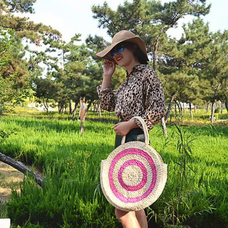 Летняя большая круглая Соломенная пляжная сумка 2019 женская тоут из