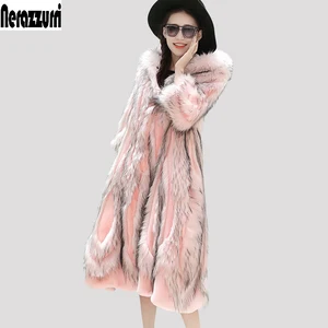 Nerazzurri зимняя шуба из искусственного меха с капюшоном, розовая пушистая шуба из цветного искусственного меха , меховая верхняя одежда в стиле пэчворк  шубы искусствееный мех  пальто женское зимнее