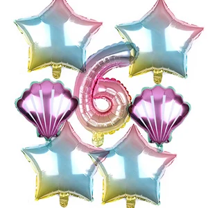number 6 7 шт./компл. Anniversaire вечерние поставить Фольга шары набор Пол раскрыть воздушный шар с гелием воздушные шары Свадебная вечеринка украшения - Цвет: number 6