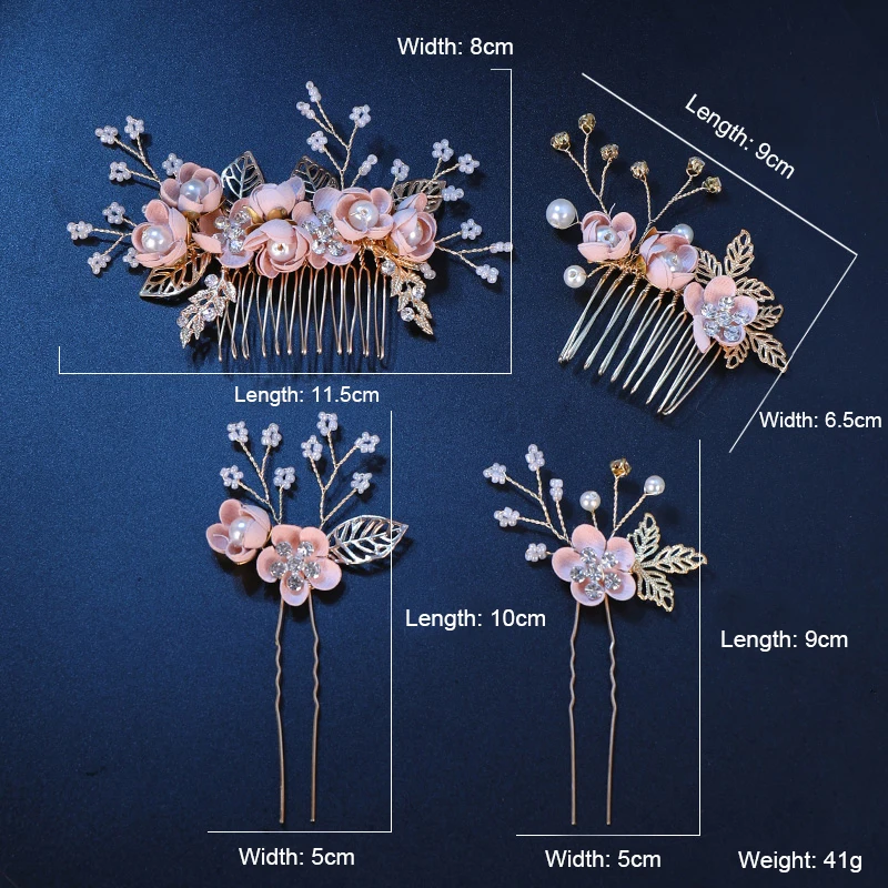 Розовые цветочные гребни для волос жемчужные свадебные заколки синее цветочное