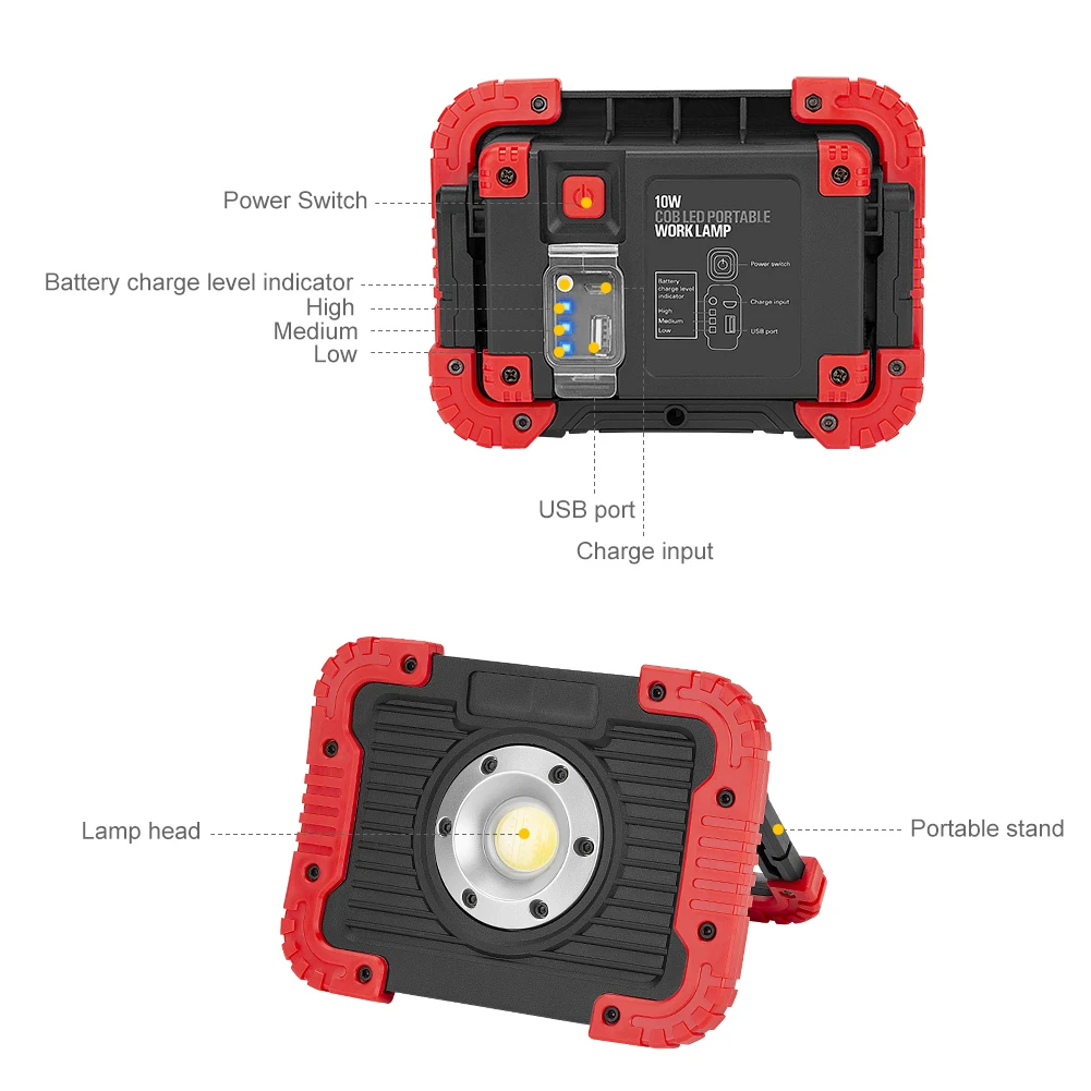 COB LED рабочий свет 10 Вт USB Перезаряжаемый прожектор встроенный аккумулятор
