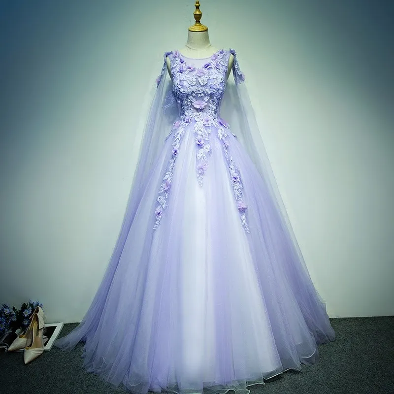 Милые кинотеатральные платья принцессы фиолетового цвета с вышивкой аппликации