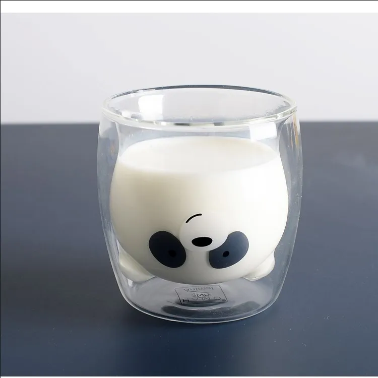 Стеклянная чашка с двойной стенкой симпатичная панда 260 мл медвежонок пивное