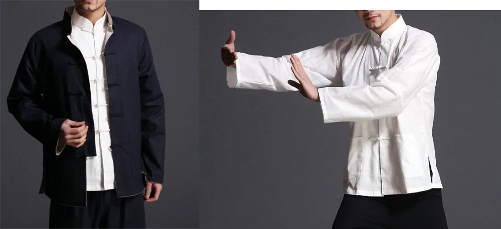 Высокое качество мужской Реверсивный кунг фу куртка Костюмы для боевых искусств