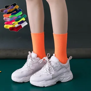 Носки женские в стиле Харадзюку, флуоресцентные, яркие неоновые, в стиле хип-хоп, для уличного танца, для девочек-подростков, 17 цветов