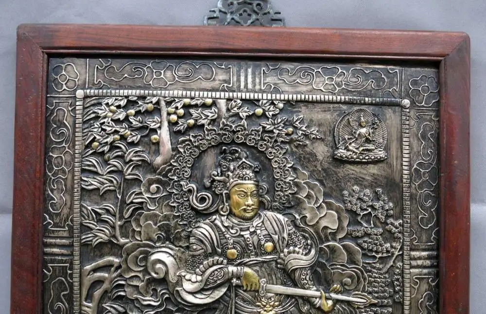 Бесплатная доставка 30 &quotТибет ручная работа дерево серебро позолота медь баньян