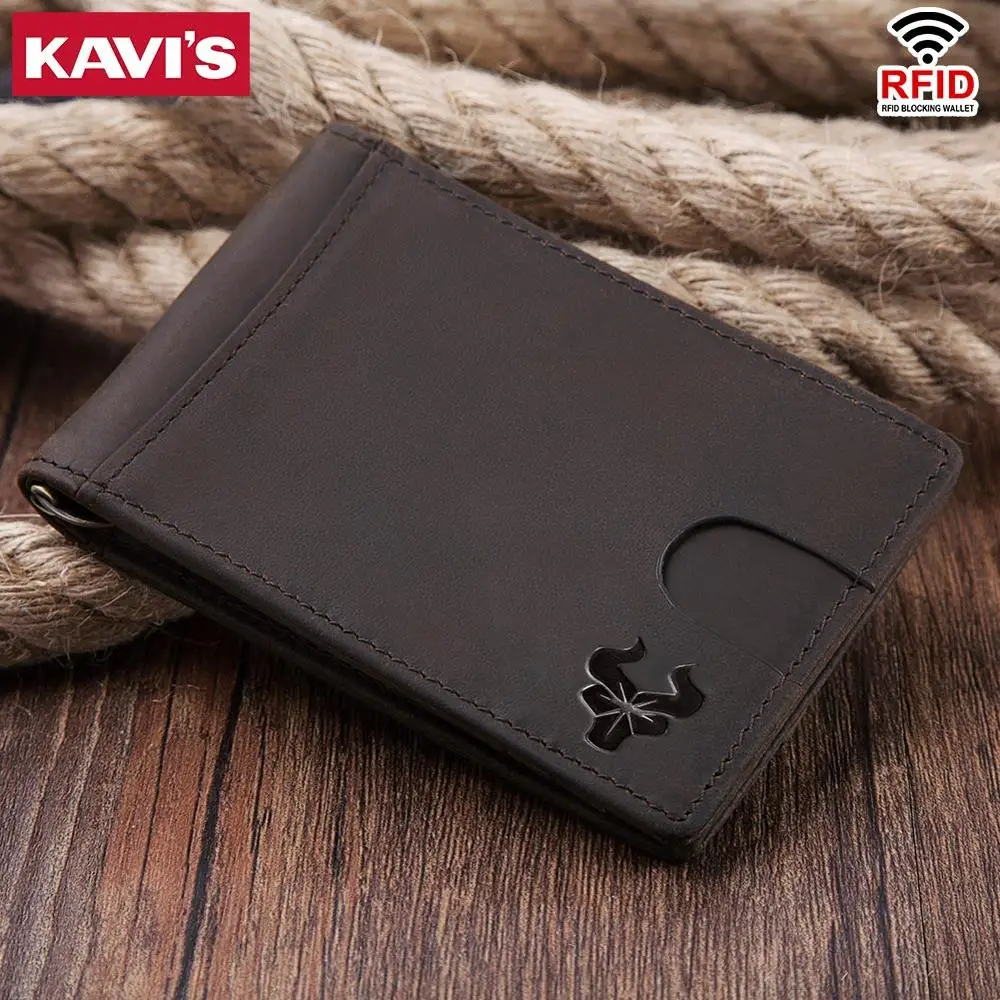 Кошелек KAVIS из натуральной кожи для мужчин и женщин тонкий складной бумажник