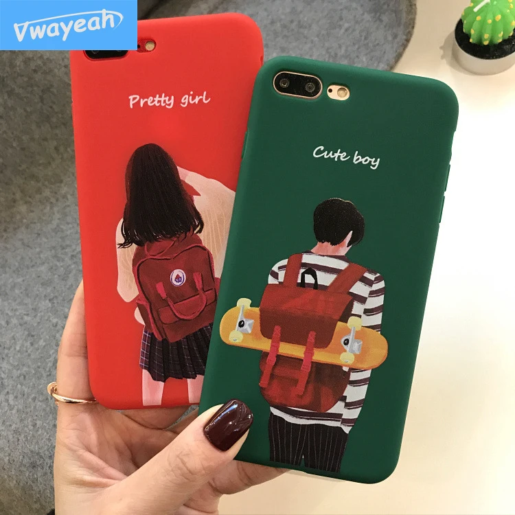 Ins Hot Lovers Student Pretty Girl Cute Boy Schoolbag Skateboard Personality Japan Korea Case For iPhone x 10 6 6s 7 8 Plus | Мобильные