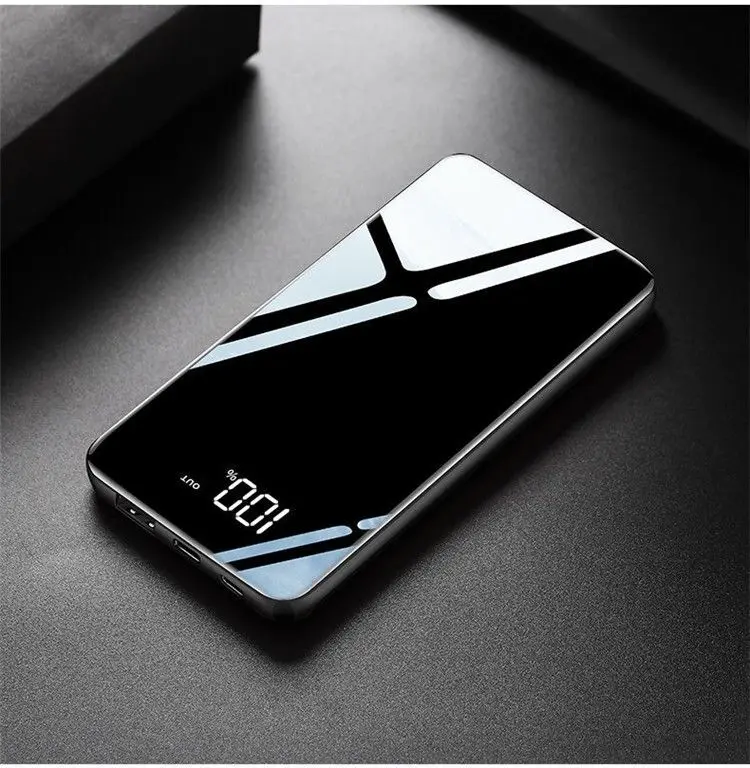 black 30000 mAh tipo-C de espejo de Banco portatil СВЕТОДИОДНЫЙ модный чехол для телефона с внешним аккумулятором для iPhone - Цвет: black