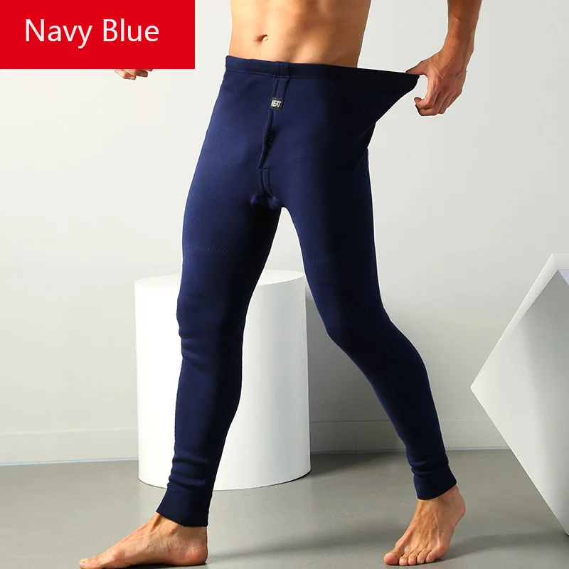 Navy blue Feilibin зимнее теплое термобелье мужские термос брюки теплые шерстяные хлопковые плотные кальсоны мужские теплые леггинсы брюки - Цвет: Navy blue