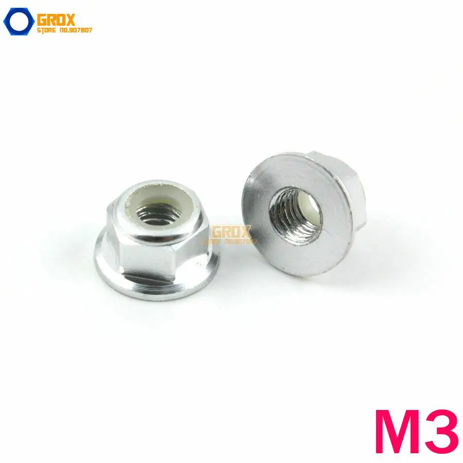 

12 Pieces M3 Silver Hex Flange Nylon Lock Nut Aluminum